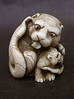 Japanese Ivory Netsuke Tiger & Cub master carver