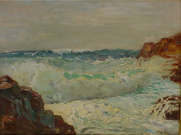 Anna A Hills Laguna Surf oil canvas board 1926