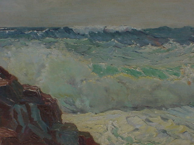 Anna A Hills Laguna Surf oil canvas board 1926