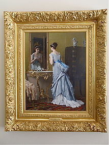 Gustave De Jonghe oil portrait Beautiful Woman interior