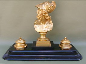 French Gilt Bronze Inkwell desk set roman soldier
