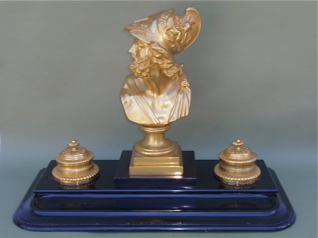 French Gilt Bronze Inkwell desk set roman soldier