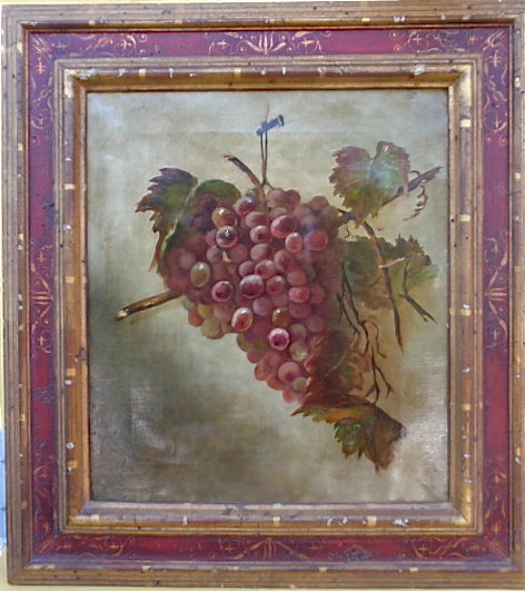 Antique Still life painting wine grapes 19 century