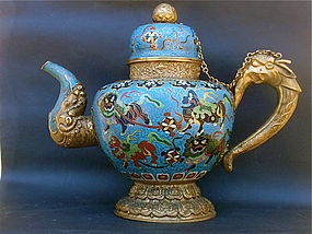 Antique Chinese Tibetan Cloisonne Tea Pot