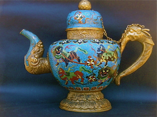 Antique Chinese Tibetan Cloisonne Tea Pot
