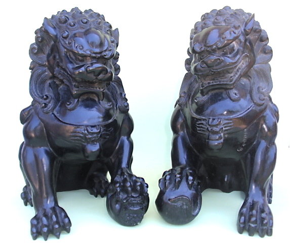 Antique Chnese carved Zitan wood Foo Dogs Qing