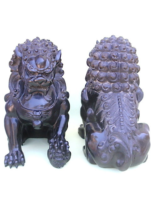 Antique Chnese carved Zitan wood Foo Dogs Qing