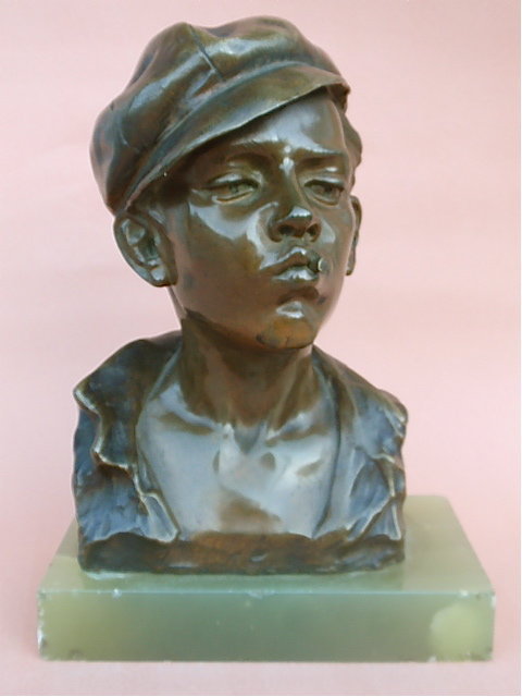 Antique Bronze Bust Boy with cigarette G. Martin