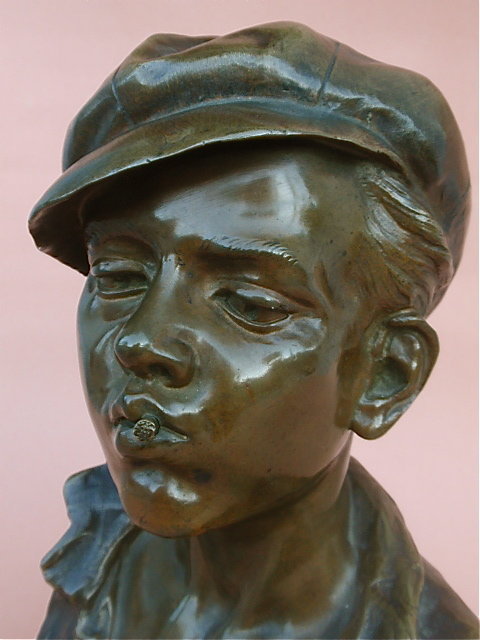 Antique Bronze Bust Boy with cigarette G. Martin
