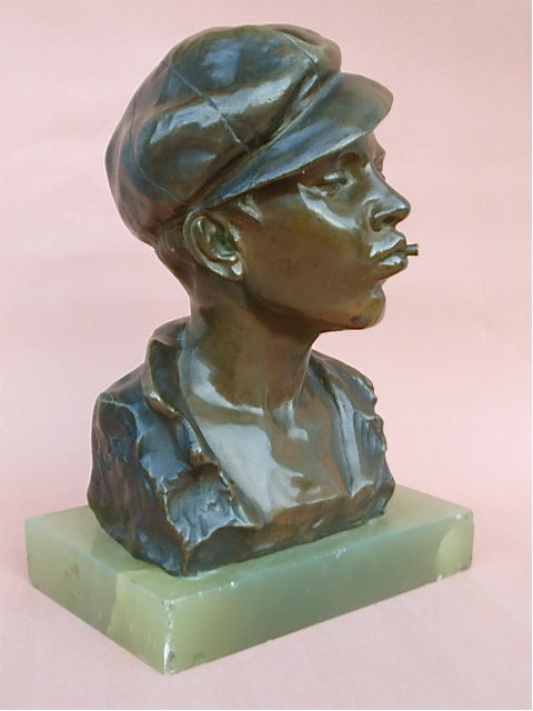 Antique Bronze Bust Boy with cigarette G. Martin