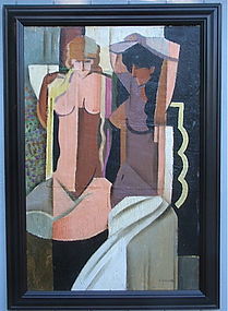 Claude Lacaze French Cubist nudes oil canvas