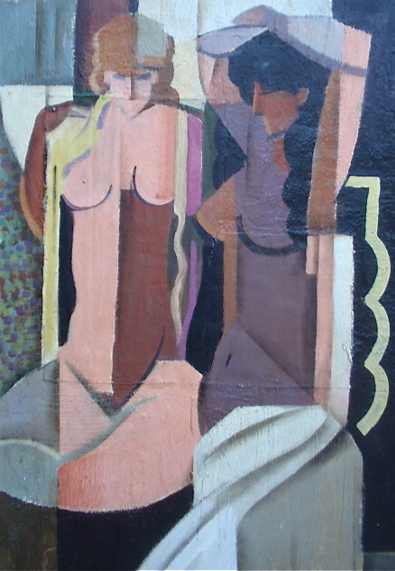 Claude Lacaze French Cubist nudes oil canvas