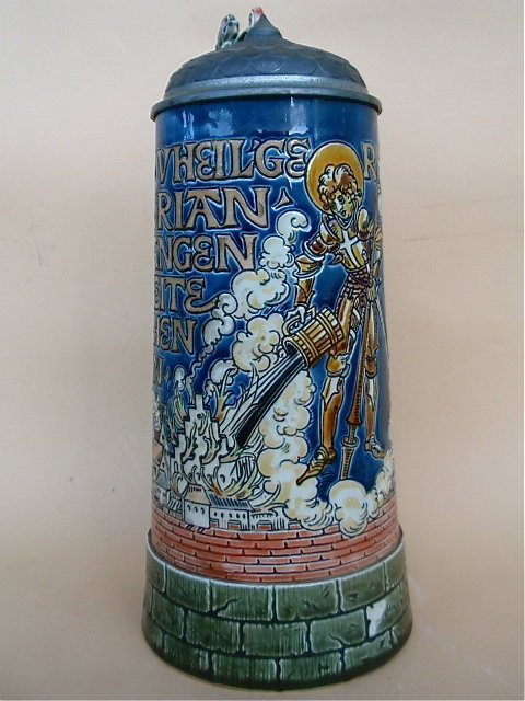 Antique Mettlach Beer stein St Florian #1786