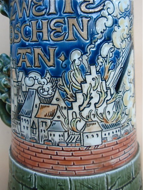 Antique Mettlach Beer stein St Florian #1786