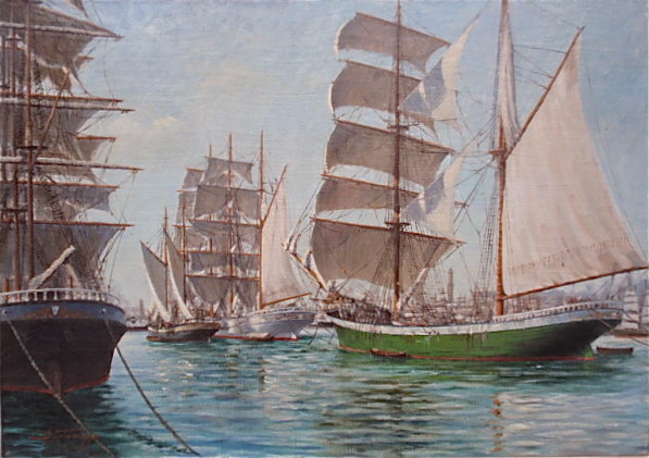 Sailing Ships in Harbor Italy Maritime art Starcce