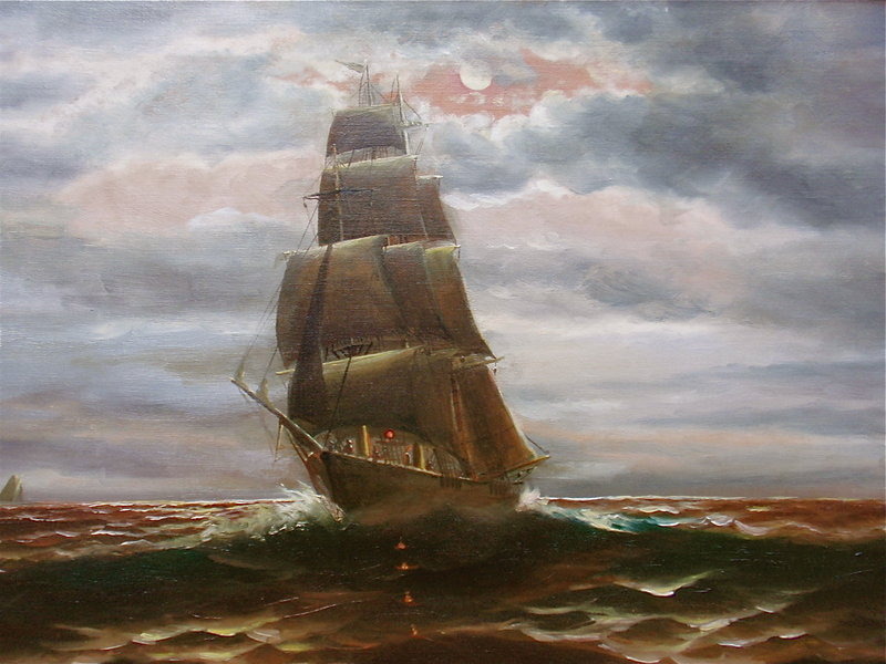 Mauritz Frederik Hendrik De Haas Ship in moonlight