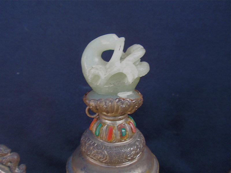 Chinese Tibetan carved white Jade  Silver tea pot