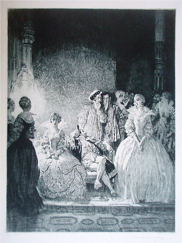 Norman Lindsay Etching King Queen Lady signed