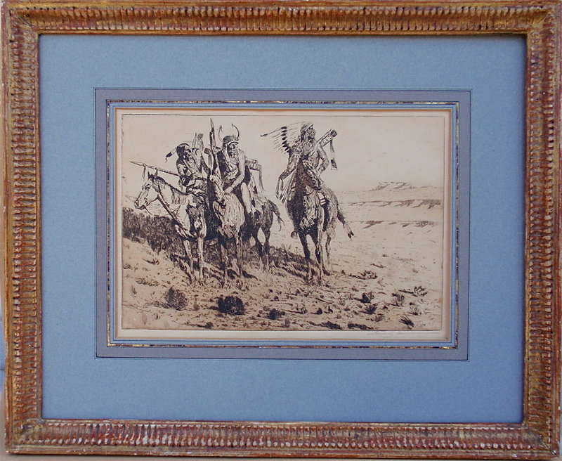 Edward Borein signed etching Sioux Indian scouts