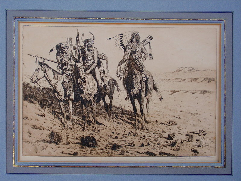 Edward Borein signed etching Sioux Indian scouts