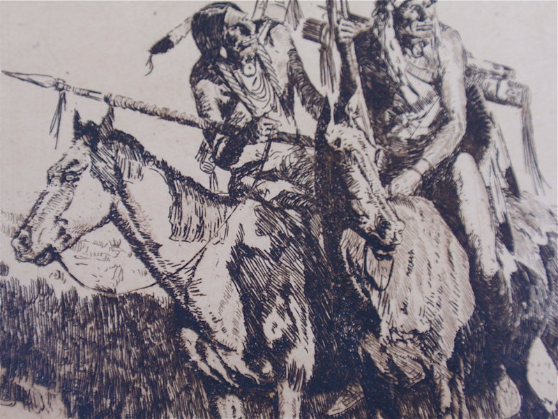 Edward Borein signed etching Sioux Indian scouts