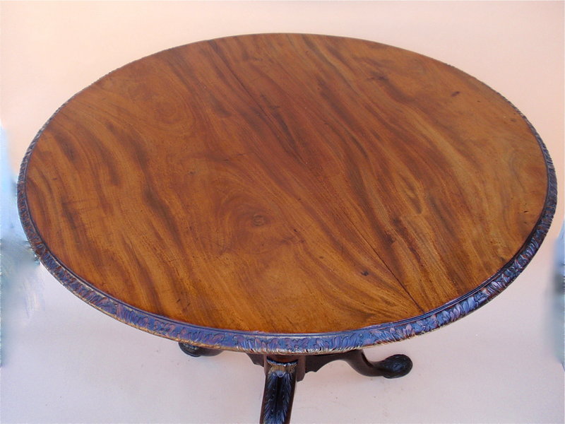 Antique Irish Chippendale carved tilt top tea table