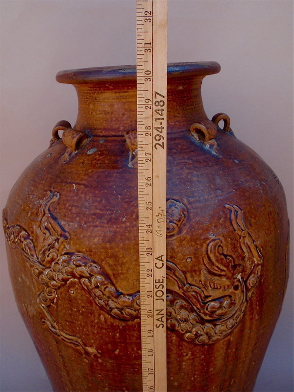 Chinese Ming Dynasty storage Jar Dragon 35 in.