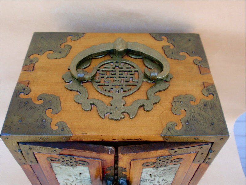 Antique Chinese Rosewood Jade jewelry box
