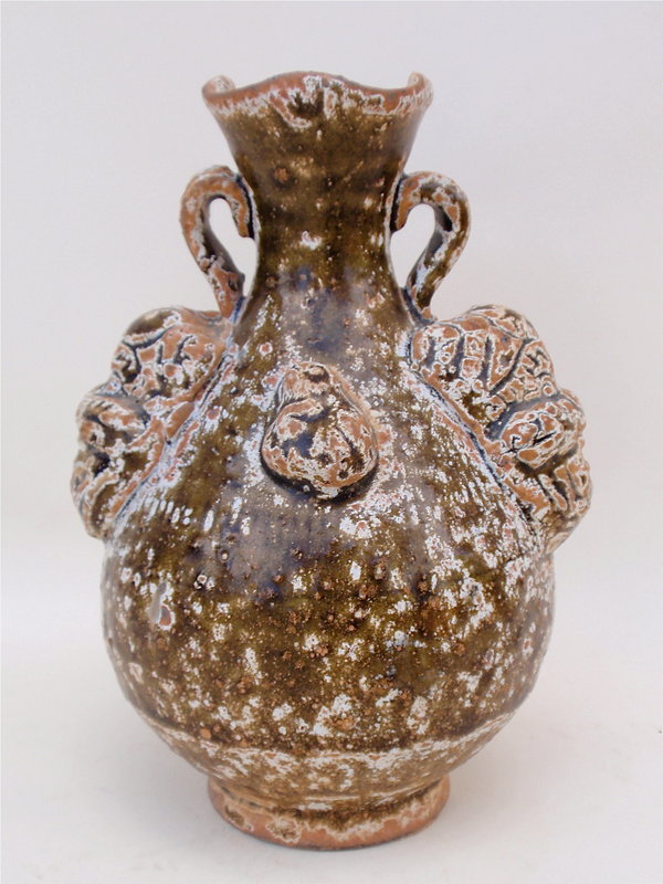 Chinese Song Dynasty pottery Vase frog & foo dog