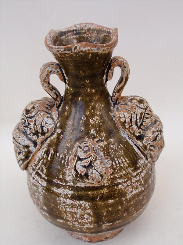 Chinese Song Dynasty pottery Vase frog &amp; foo dog