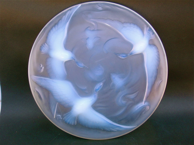 Verlys French art glass bowl cranes coy fish