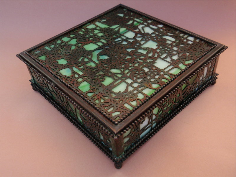 Louis Tiffany Studios N.Y. Bronze Art Glass box