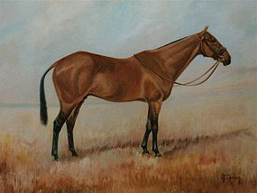 Portrait of Portlaw Race horse G. Crosley Oil