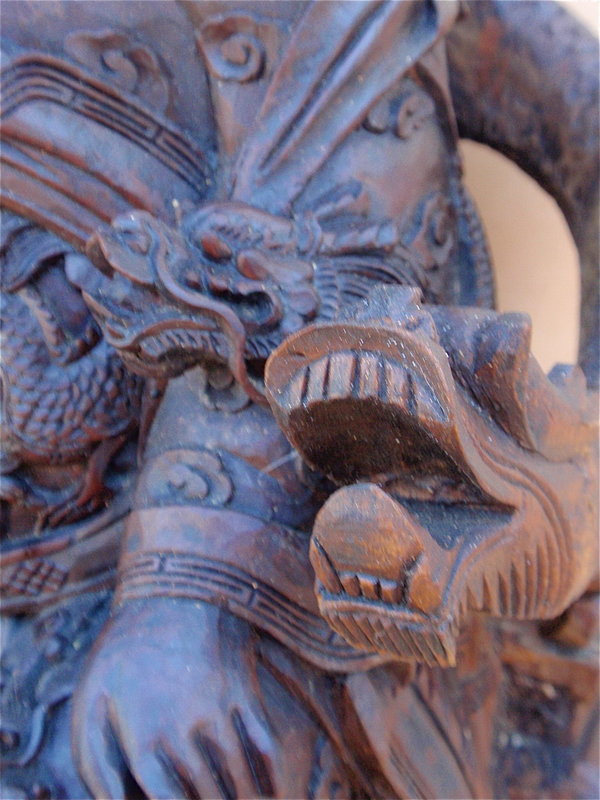 Chinese Ming emperor dragon robe carved rosewood