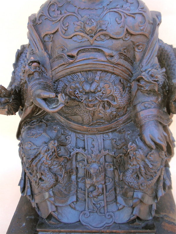 Chinese Ming emperor dragon robe carved rosewood