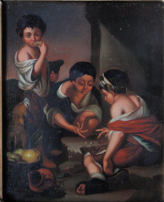 Italian oil painting street boys playing dice