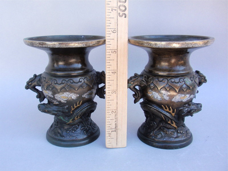 Japanese bronze &amp; Mixed metal vases Dragons