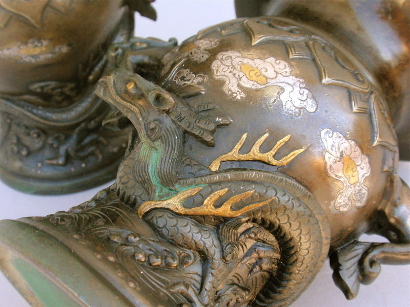 Japanese bronze &amp; Mixed metal vases Dragons