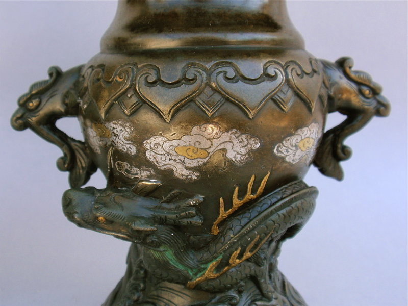 Japanese bronze &amp; Mixed metal vases Dragons