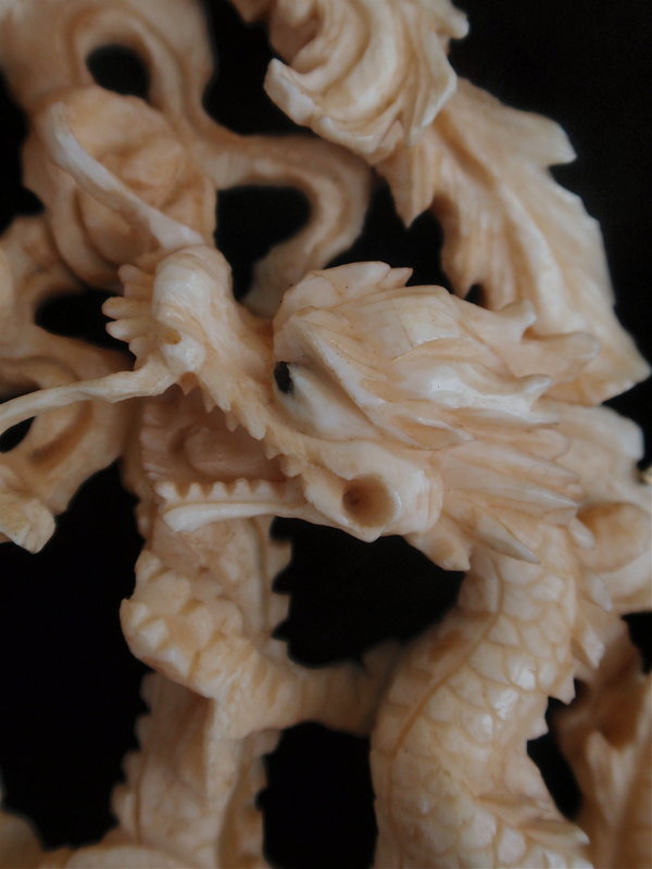 Chinese Carved Ivory dragon pendant export silver