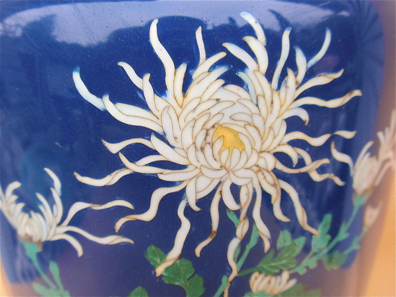 Japanese Cloisonne Vase silver wire crane flowers