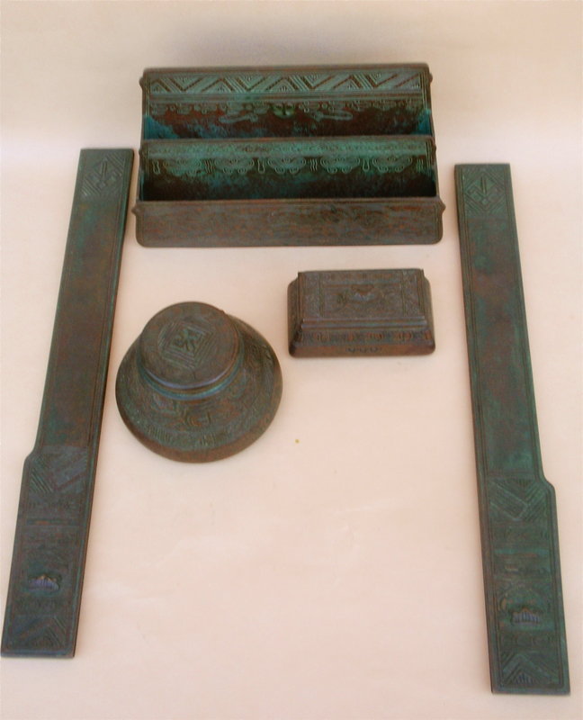 Tiffany Studios bronze Indian pattern desk set