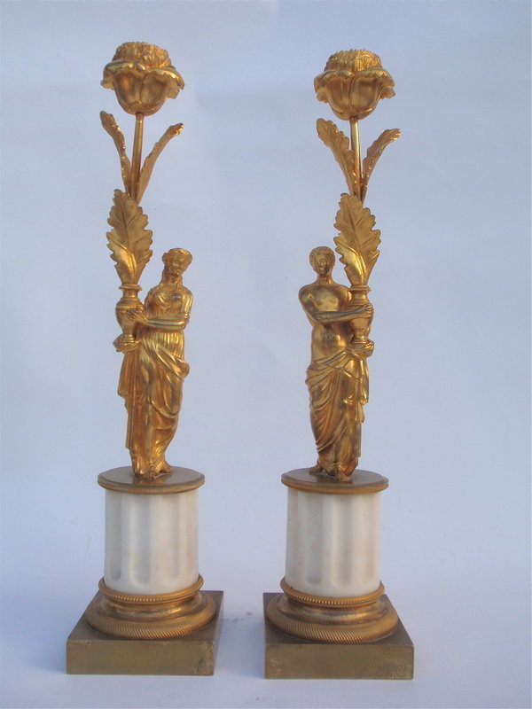Gilt Bronze Candle holders figural floral antiques