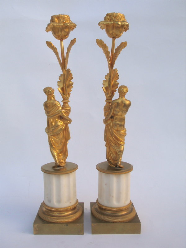 Gilt Bronze Candle holders figural floral antiques