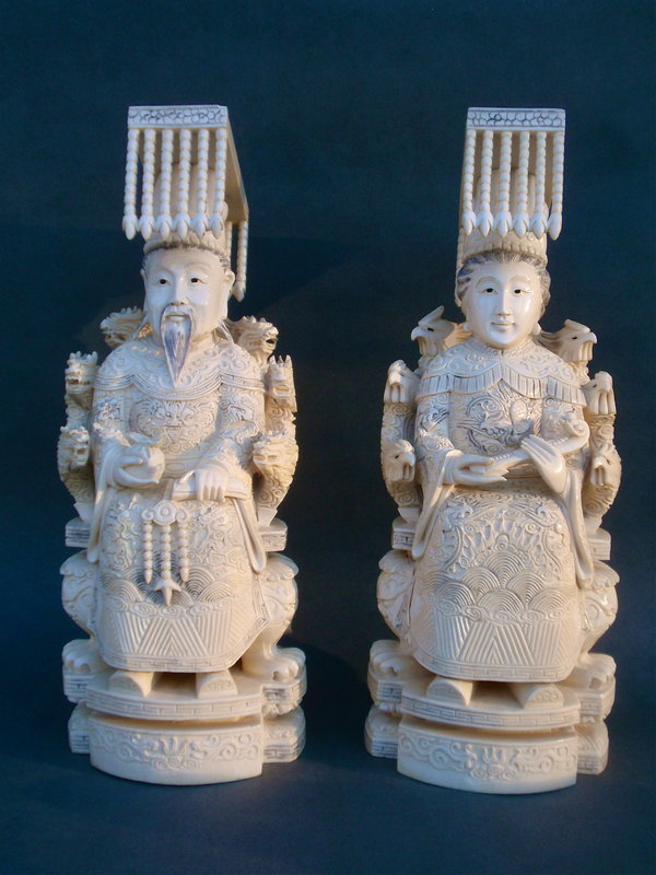Ivory pair carved Emperor and Empress