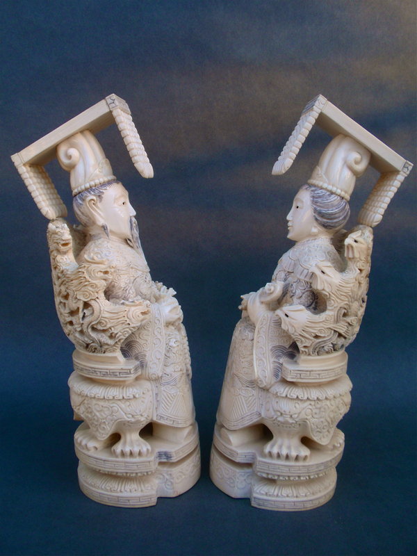 Ivory pair carved Emperor and Empress