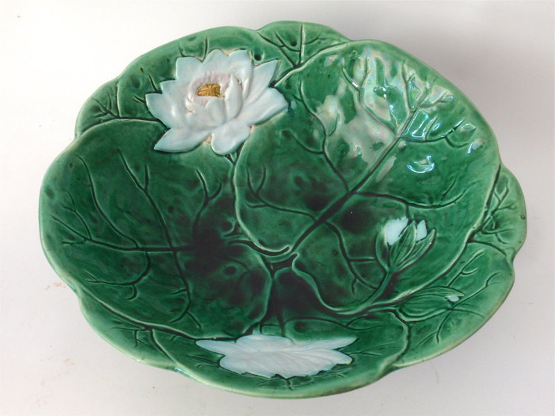 Majolica Water lily lotus flower bowl by Holdcroft