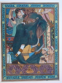 Indian Painting on silk Elephant Shaw Jehan returns