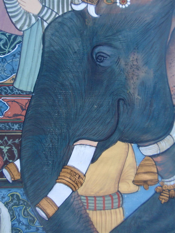 Indian Painting on silk Elephant Shaw Jehan returns
