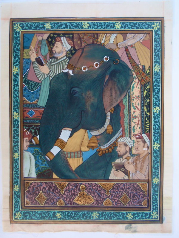 Indian Painting on silk Elephant Shaw Jehan returns